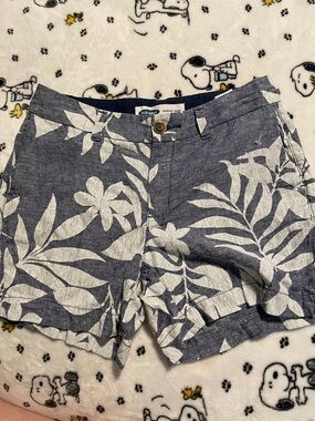 Old Navy Navy and White Tropical Linen-Blend Shorts size 0